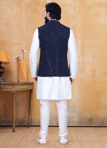 Attractive Black and Off White Lucknowi Fancy work Kurta Payjama With Jacket for Ceremonial