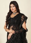 Attractive Black Chinon Embroidered Designer Saree for Ceremonial - 1