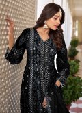 Attractive Black Faux Georgette Embroidered Trendy Salwar Kameez - 1