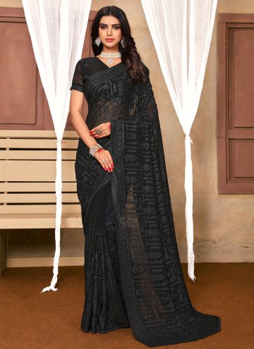 Attractive Black Georgette Embroidered Contemporary Saree