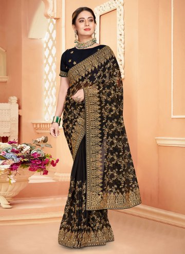Attractive Black Georgette Embroidered Contemporary Saree for Ceremonial