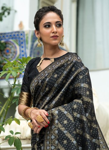 Attractive Black Tussar Silk Woven Trendy Saree for Festival