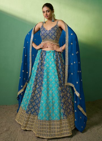 Attractive Blue Georgette Embroidered Lehenga Chol