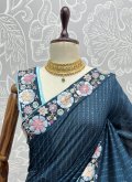 Attractive Blue Vichitra Silk Embroidered Classic Designer Saree for Festival - 1