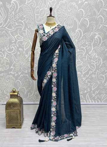 Attractive Blue Vichitra Silk Embroidered Classic Designer Saree for Festival