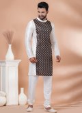Attractive Brown and White Banarasi Fancy work Kurta Pyjama - 1