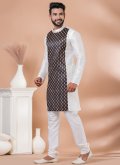 Attractive Brown and White Banarasi Fancy work Kurta Pyjama - 2