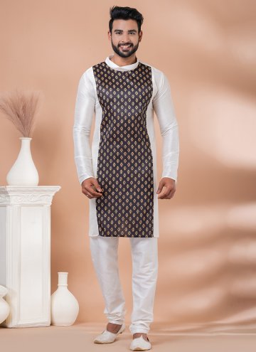 Attractive Brown and White Banarasi Fancy work Kurta Pyjama