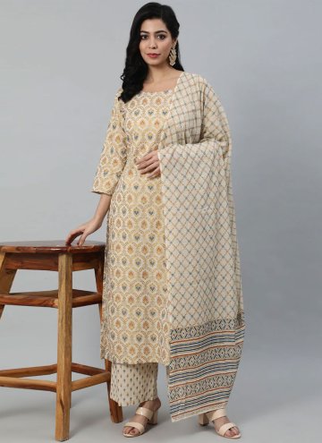 Attractive Cream Cotton  Printed Salwar Suit for C