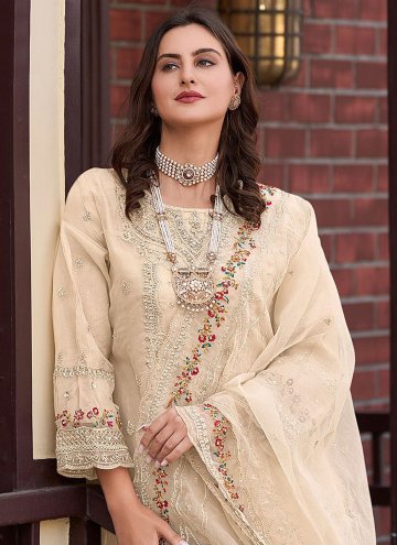 Attractive Cream Organza Embroidered Designer Pakistani Salwar Suit