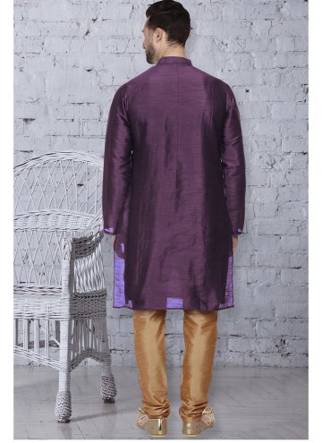 Attractive Embroidered Art Dupion Silk Purple Kurta Pyjama