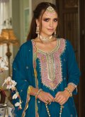 Attractive Embroidered Chinon Blue Trendy Salwar Kameez - 1