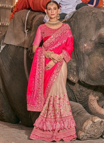 Attractive Embroidered Fancy Fabric Beige and Pink Designer Saree