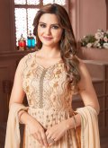 Attractive Embroidered Faux Georgette Cream Gown - 1