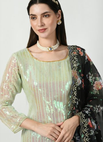 Attractive Embroidered Faux Georgette Green Trendy Salwar Kameez