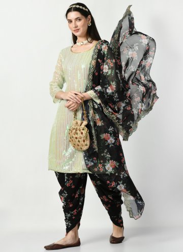 Attractive Embroidered Faux Georgette Green Trendy Salwar Kameez