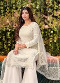 Attractive Embroidered Faux Georgette White Trendy Salwar Kameez - 1