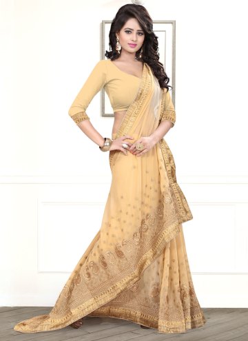 Attractive Embroidered Georgette Brown Contemporary Saree