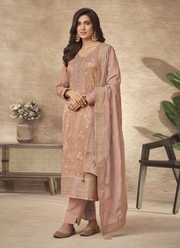 Attractive Embroidered Jacquard Brown Salwar Suit