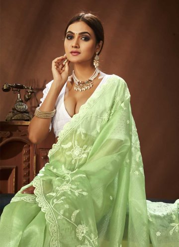 Attractive Embroidered Khadi Green Trendy Saree