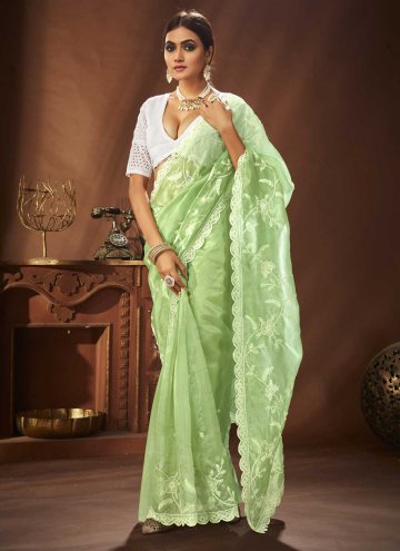 Attractive Embroidered Khadi Green Trendy Saree