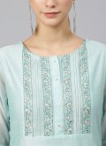 Attractive Embroidered Poly Silk Aqua Blue Trendy Salwar Kameez - 1