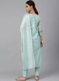 Attractive Embroidered Poly Silk Aqua Blue Trendy Salwar Kameez - 3