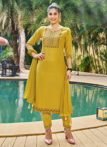 Attractive Embroidered Rayon Mustard Salwar Suit