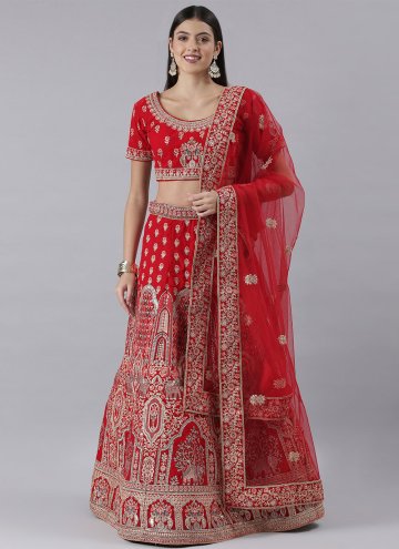Attractive Embroidered Silk Red A Line Lehenga Choli