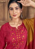 Attractive Embroidered Viscose Red Straight Salwar Kameez - 1