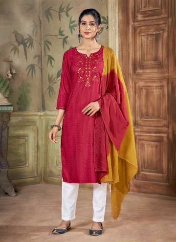 Attractive Embroidered Viscose Red Straight Salwar Kameez