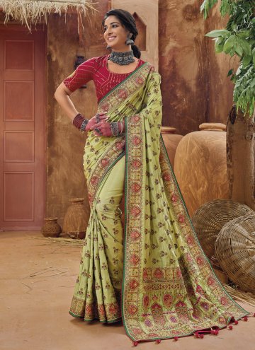 Attractive Green Banarasi Diamond Work Designer Saree