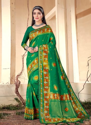 Attractive Green Banarasi Woven Traditional Saree