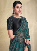 Attractive Green Brasso Printed Contemporary Saree for Engagement - 1