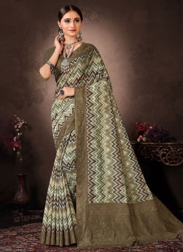 Attractive Green Chanderi Silk Digital Print Classic Designer Saree for Ceremonial