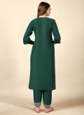 Attractive Green Cotton  Embroidered Party Wear Kurti - 1