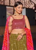 Attractive Green Georgette Embroidered A Line Lehenga Choli for Engagement - 1