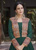 Attractive Green Georgette Embroidered Gown - 1