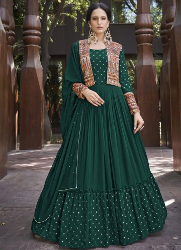 Attractive Green Georgette Embroidered Gown