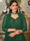 Attractive Green Pure Georgette Embroidered A Line Lehenga Choli for Ceremonial - 1