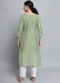Attractive Green Silk Blend Embroidered Casual Kurti - 1