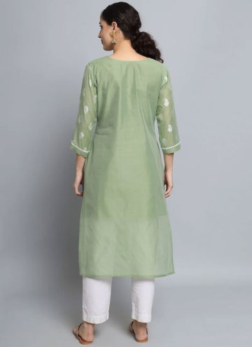Attractive Green Silk Blend Embroidered Casual Kurti