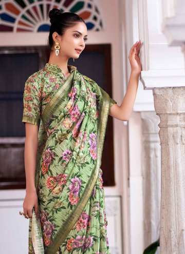 Attractive Green Silk Digital Print Designer Saree