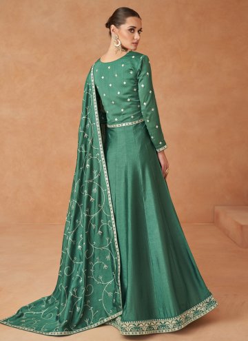 Attractive Green Silk Embroidered Gown for Ceremonial