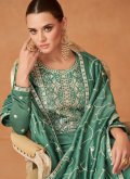 Attractive Green Silk Embroidered Gown for Ceremonial - 2