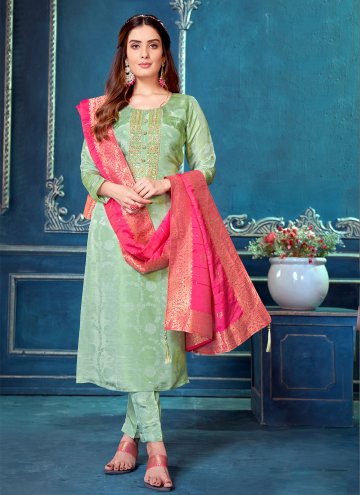 Attractive Green Silk Embroidered Salwar Suit
