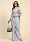 Attractive Grey Georgette Embroidered Designer Saree - 3