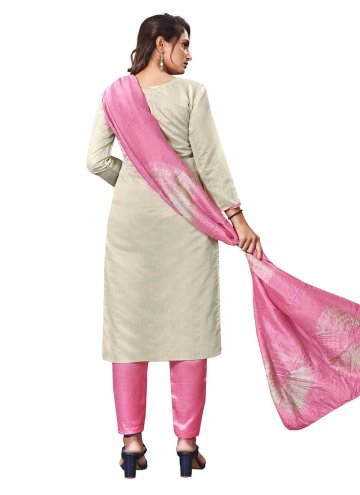 Attractive Grey Silk Embroidered Pant Style Suit for Casual