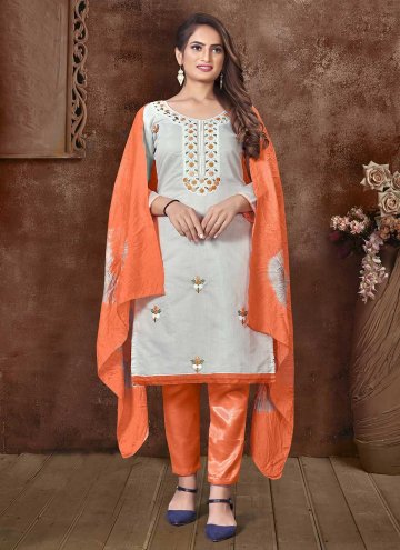 Attractive Grey Silk Embroidered Salwar Suit for C