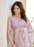 Attractive Lavender Fancy Fabric Embroidered Classic Designer Saree for Engagement - 1